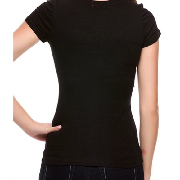 Sexy black tonal faux leather fitted t-shirt top rocker style new punk - Picture 6 of 6